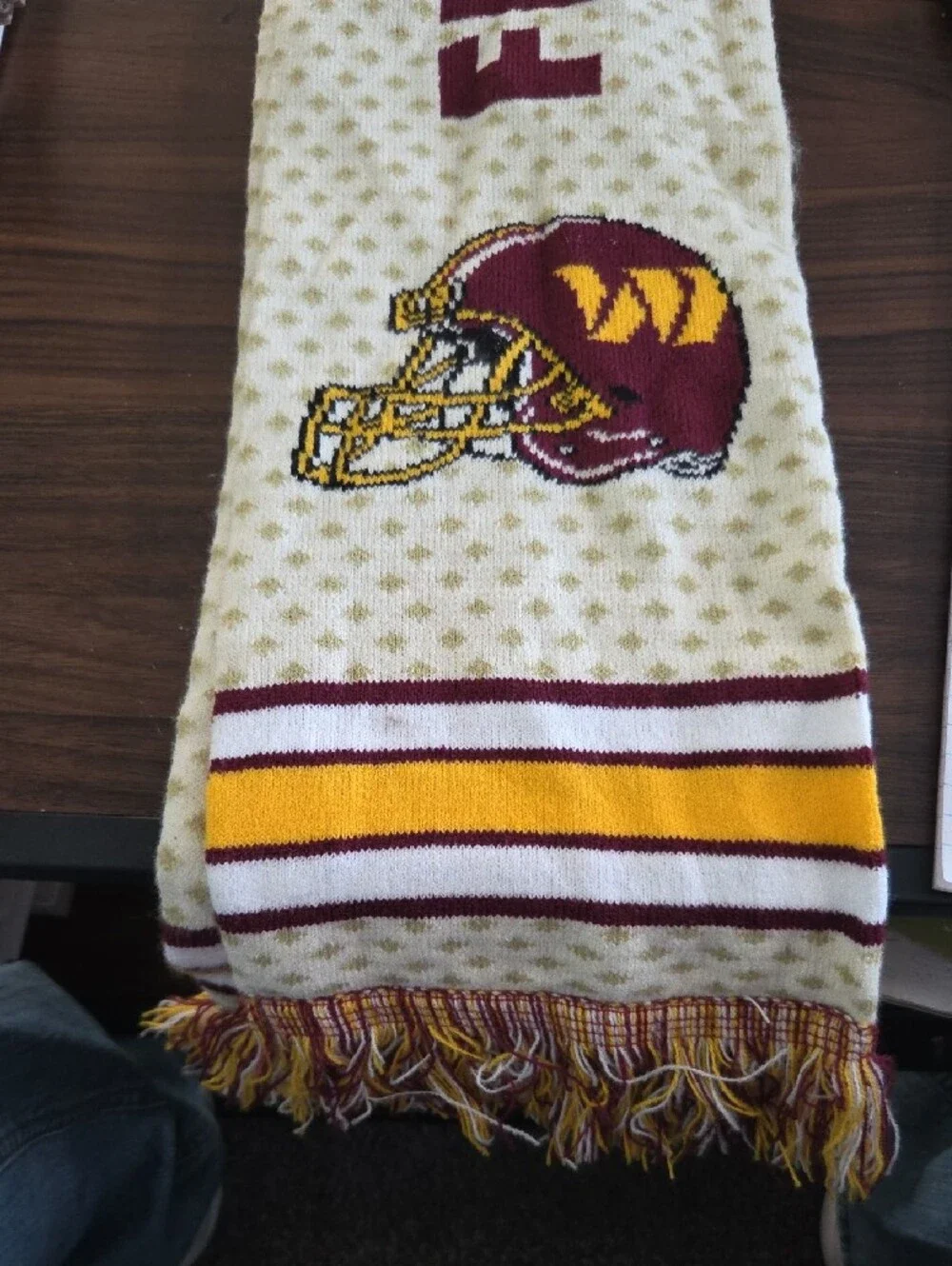 Yellow and Maroon Football Helmet Beach Towel by